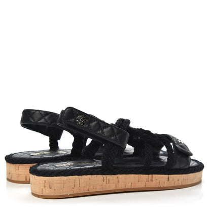 Chanel Cord Lambskin Quilted Logo Sandals 40 Black 4 of 9