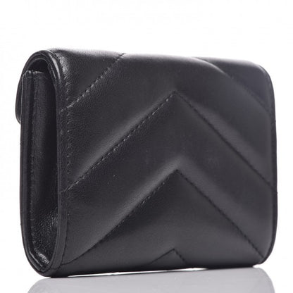 Chanel Lambskin Chevron Quilted Medallion CC Card Holder Black 3 of 8