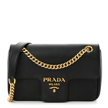 Prada Saffiano Flap Shoulder Bag Black 1 of 13