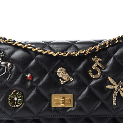 Chanel Aged Calfskin Quilted Lucky Charms 2.55 Reissue Wallet On Chain WOC Black 11 of 12
