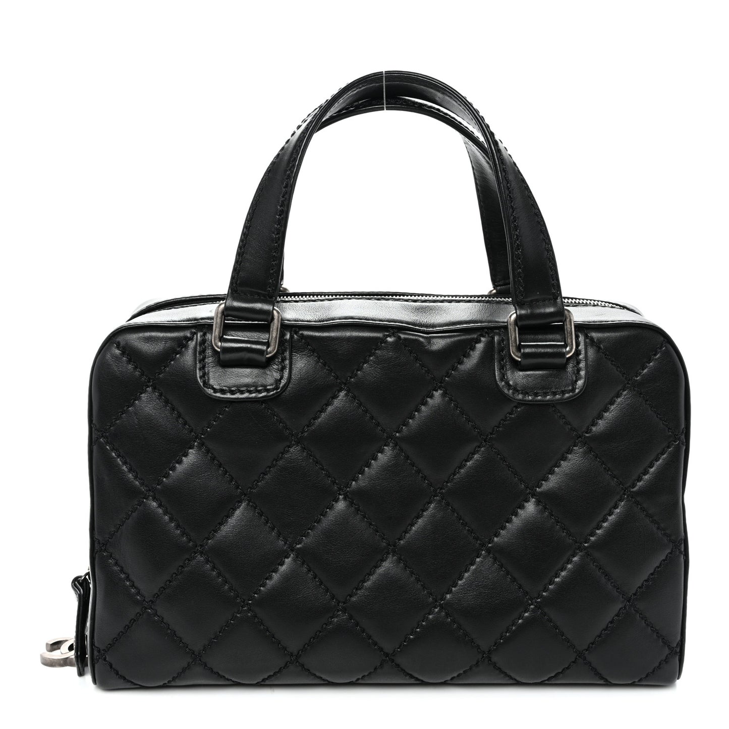 Calfskin Quilted Top Handle Bag Black