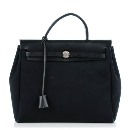 Hermes Toile Vache Calfskin Herbag 30 PM Black 1 of 12