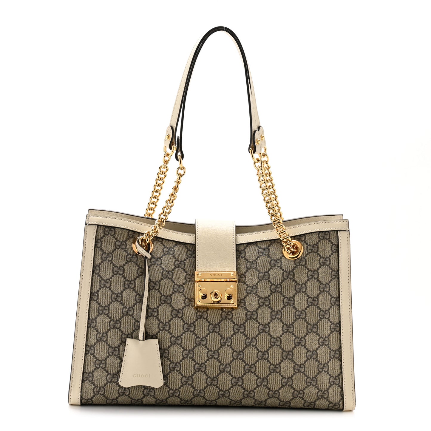 GG Supreme Monogram Medium Padlock Tote White