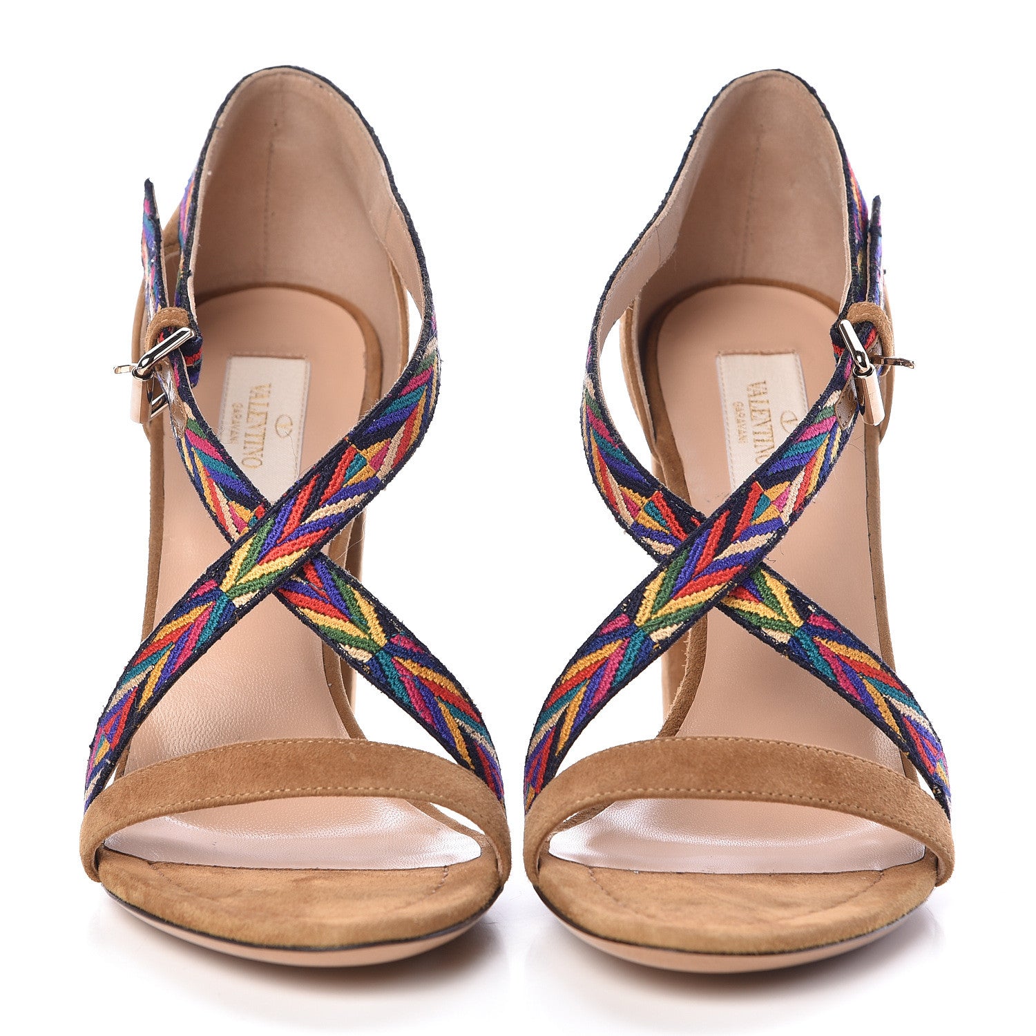 Valentino Garavani Suede Native Embroidered Strap Sandals 38.5 Beige 2 of 7