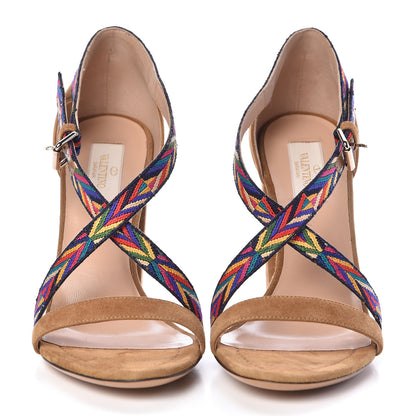 Valentino Garavani Suede Native Embroidered Strap Sandals 38.5 Beige 2 of 7