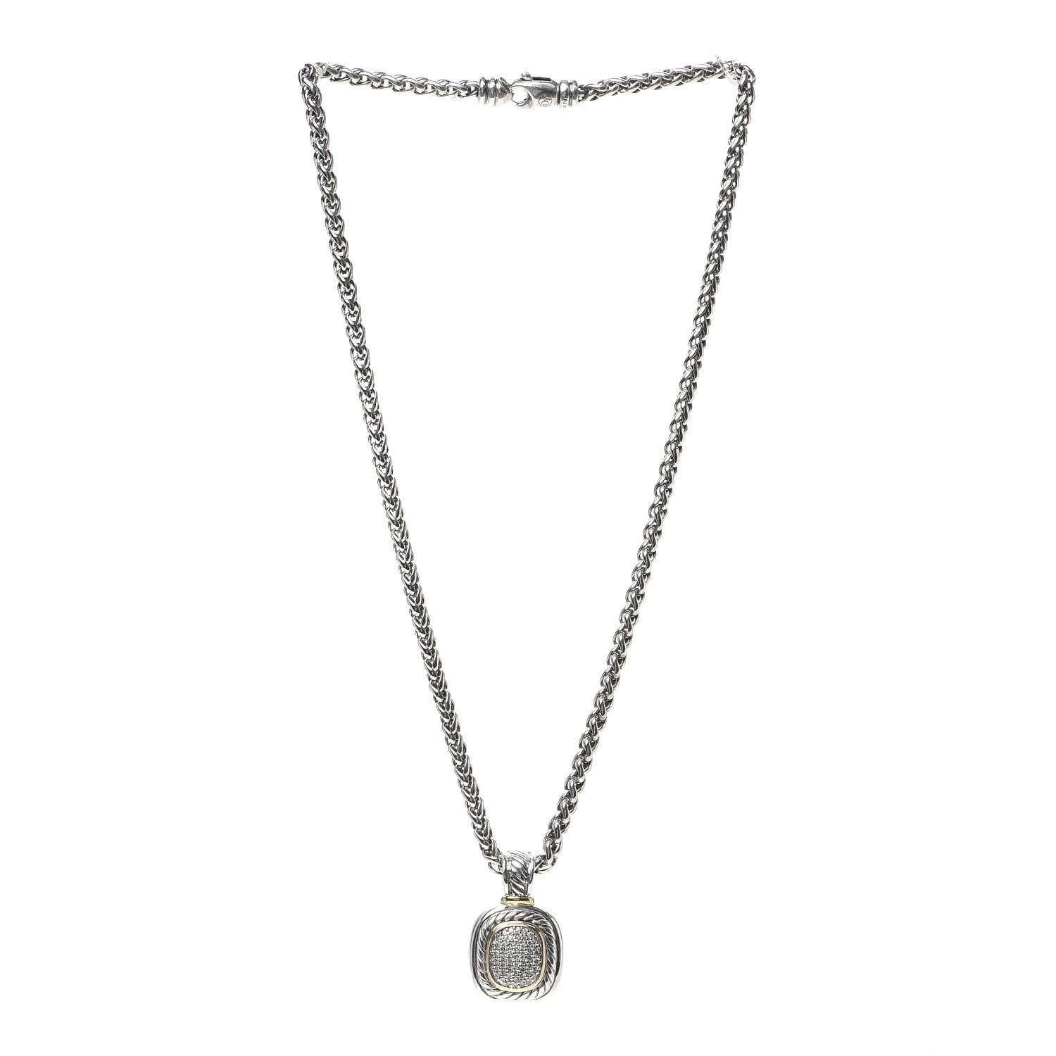 David Yurman Sterling Silver 18K Yellow Gold Diamond 9mm Albion Enhancer Pendant Necklace 3 of 5