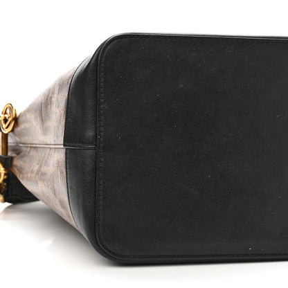 Fendi Glazed Fabric Vitello Grace F is Fendi FF 1974 Stamp Patch Grande Mon Tresor Bucket Bag Mogano Panna Black 9 of 16