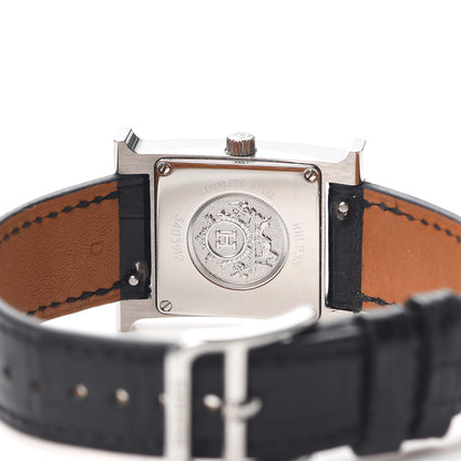Hermes Stainless Steel Alligator Diamond Bezel Mother of Pearl 21mm Heure H Hour Quartz Watch Noir 4 of 5