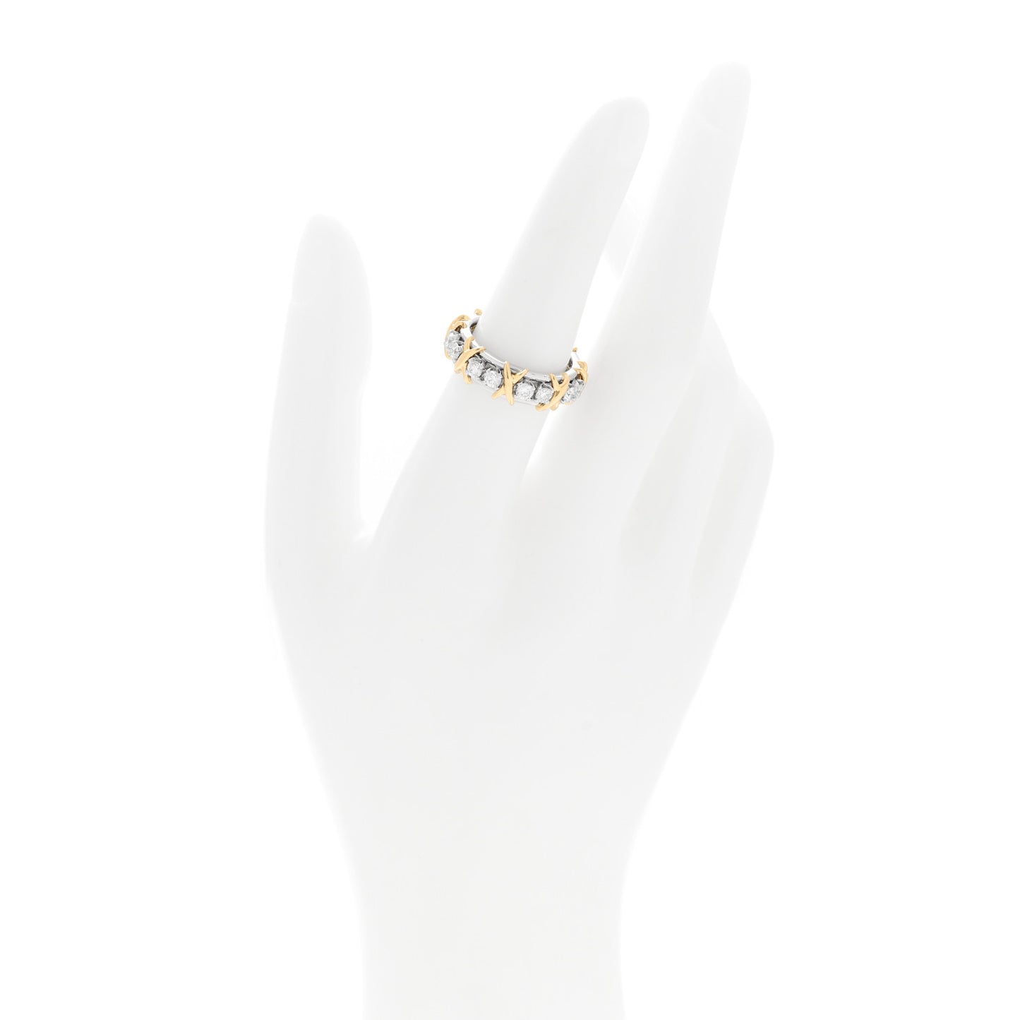 Platinum 18K Yellow Gold Diamond Schlumberger Sixteen Stone Ring 53 6.5