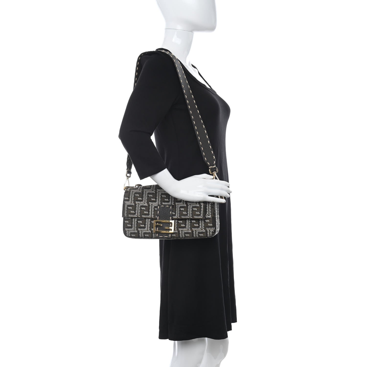 Fendi Fabric Jacquard Cuoio Romano FF 1974 Embroidered Baguette Tobacco Moro Ebano Multicolor 2 of 11