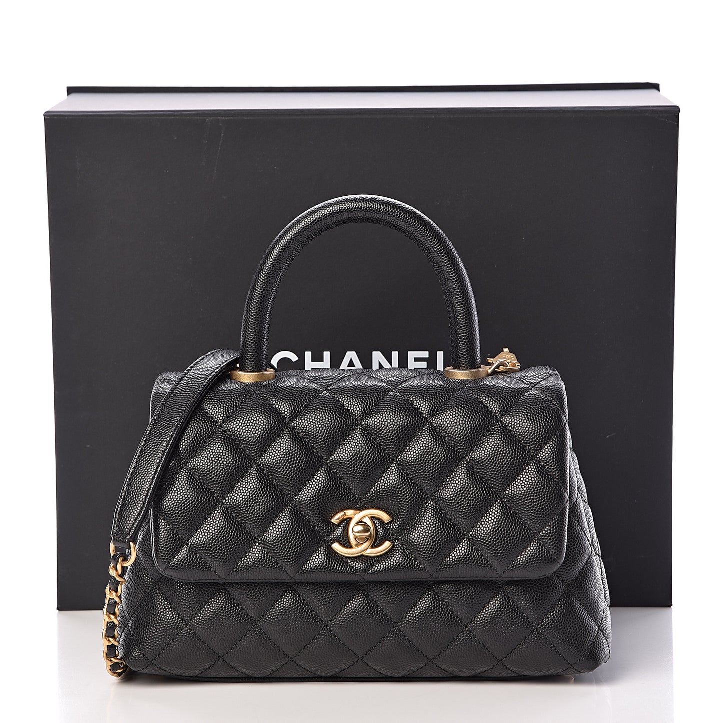 Caviar Quilted Mini Coco Handle Flap Black