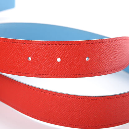 Hermes Epsom 32mm H Belt 80 Bleu Du Nord Rouge De Coeur 5 of 7