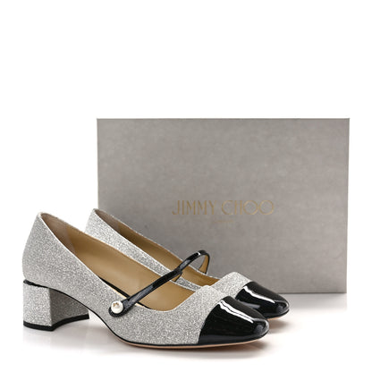Jimmy Choo Patent Glitter Elisa 45 Mary Jane Flats 37.5 Silver Black 9 of 9