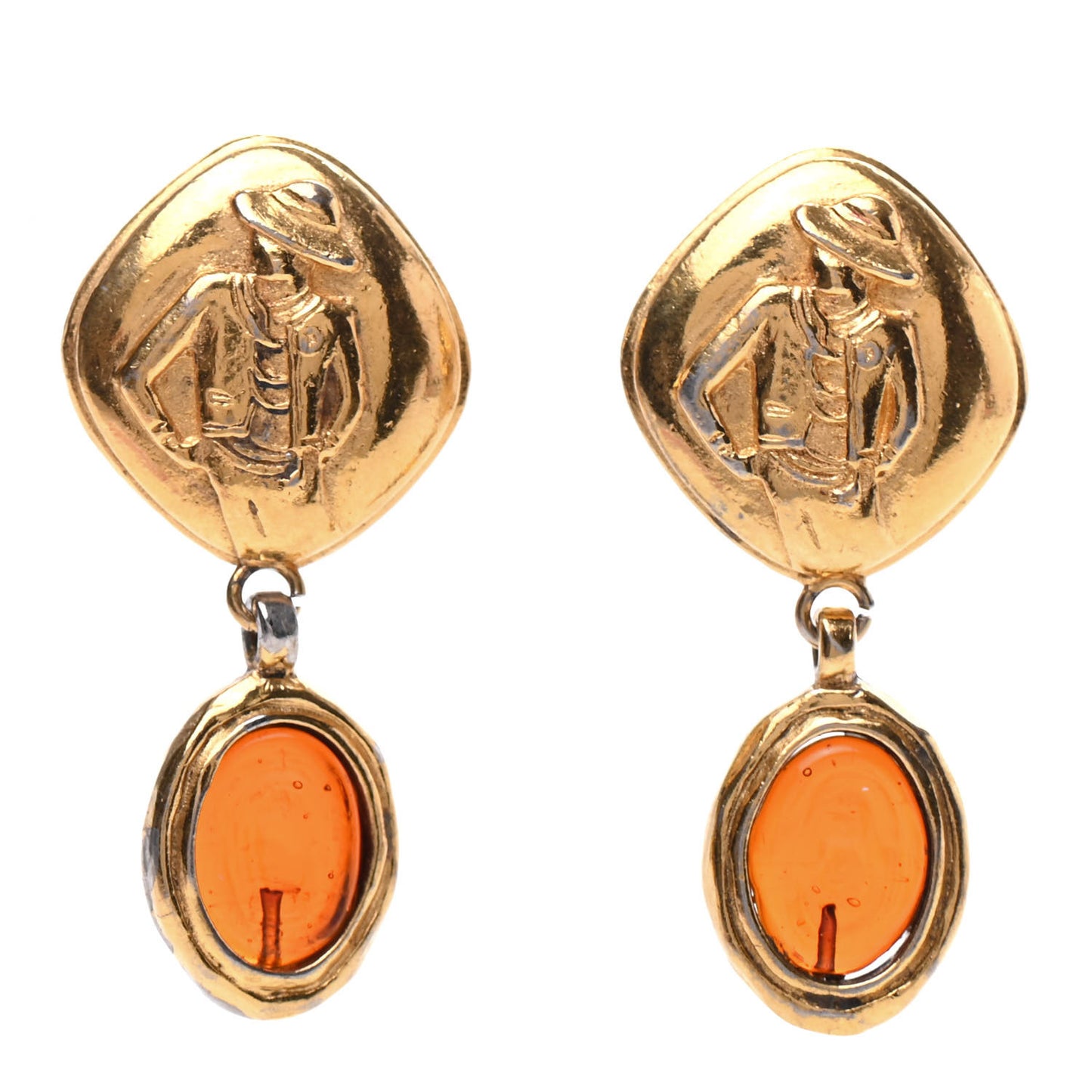 Metal Resin Clip On Drop Earrings Gold