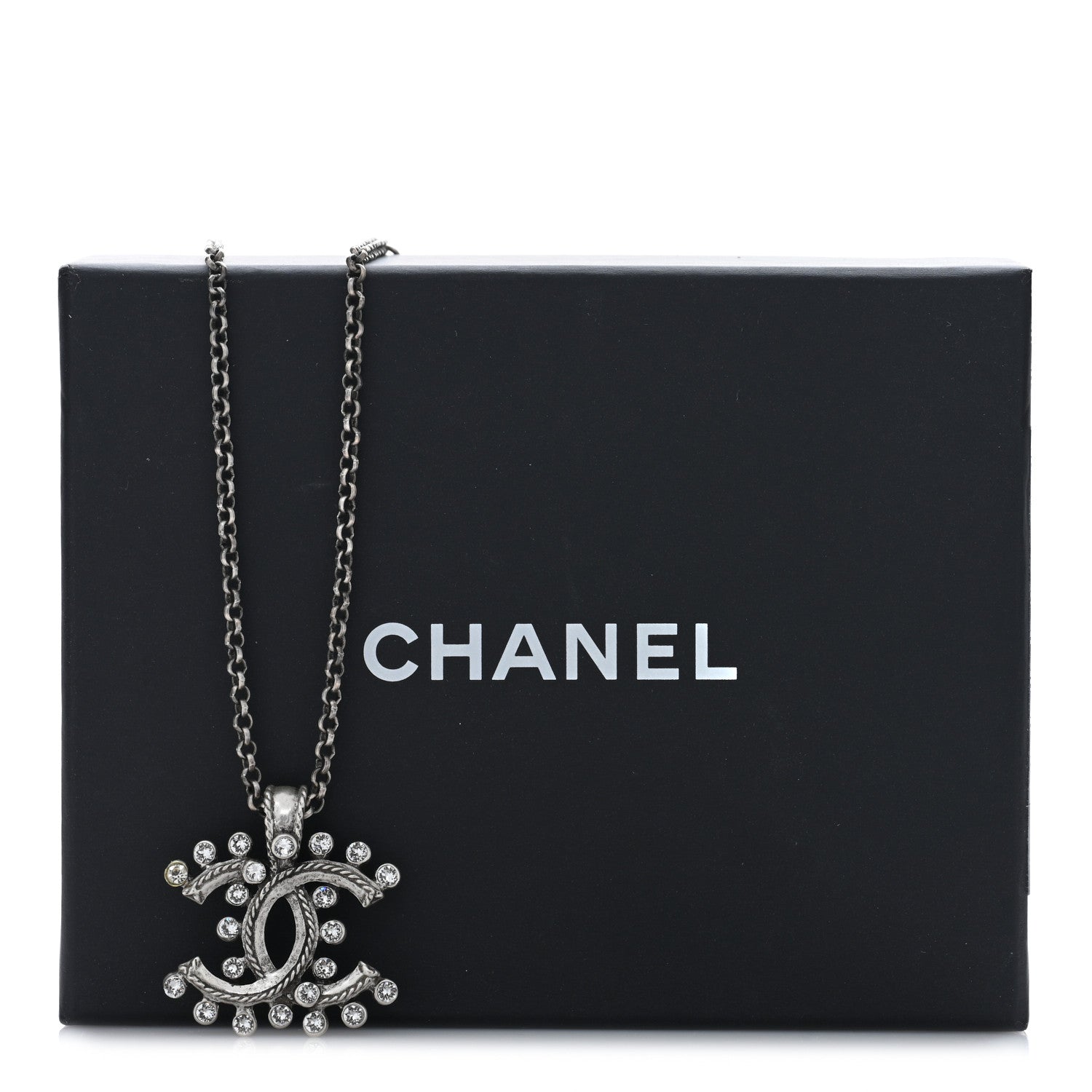 Chanel Crystal CC Pendant Necklace Silver 5 of 5