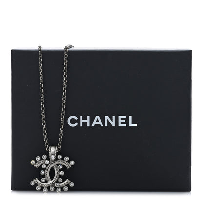 Chanel Crystal CC Pendant Necklace Silver 5 of 5