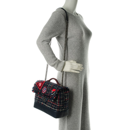 Chanel Tweed Trip Top Handle Flap Navy Burgundy 2 of 7