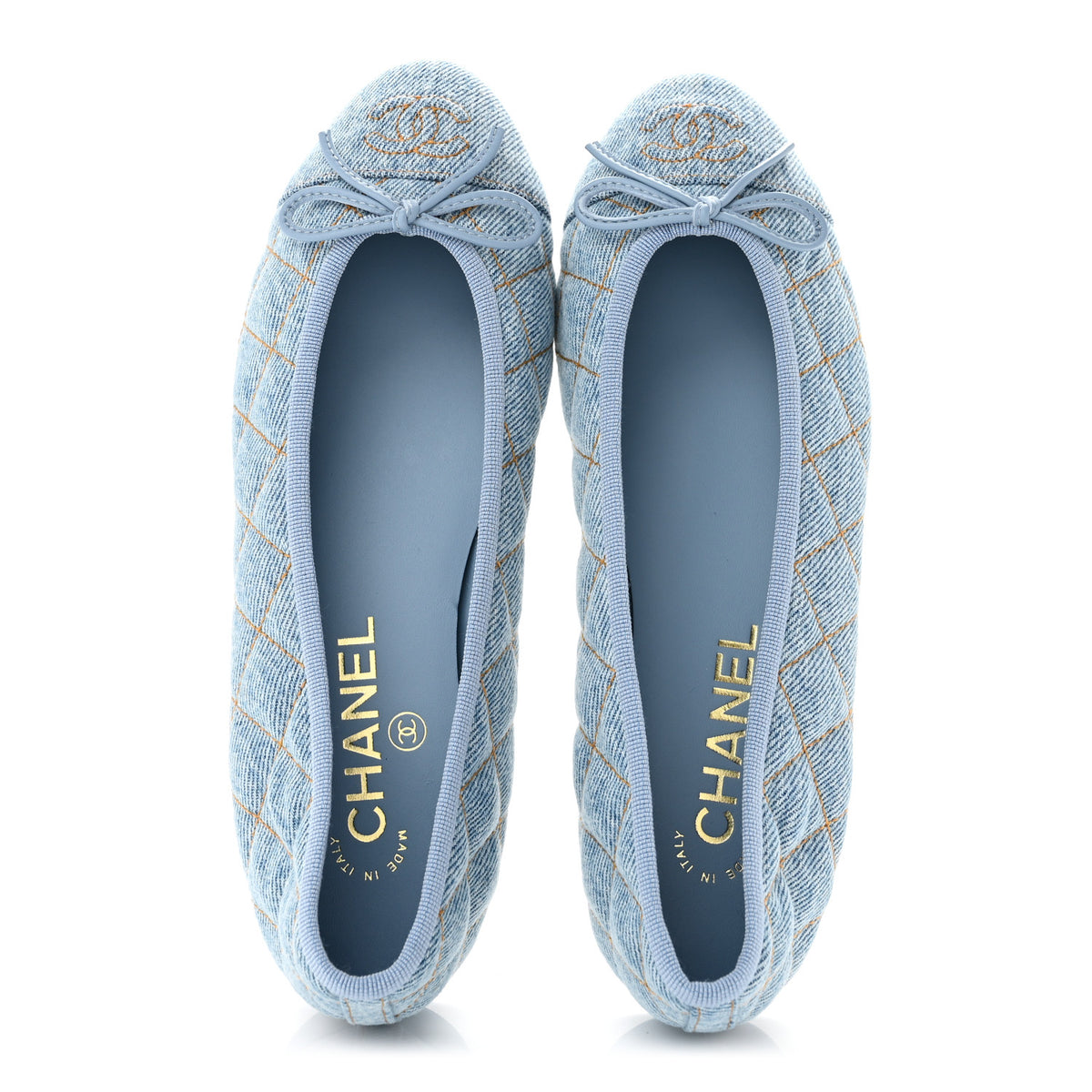 Denim Quilted Cap Toe CC Ballerina Flats 36.5 Light Blue