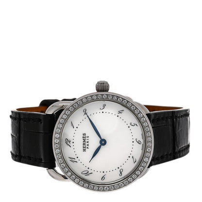 Hermes Stainless Steel Alligator Diamond Mother of Pearl 28mm Arceau Quartz Watch Noir 2 of 5