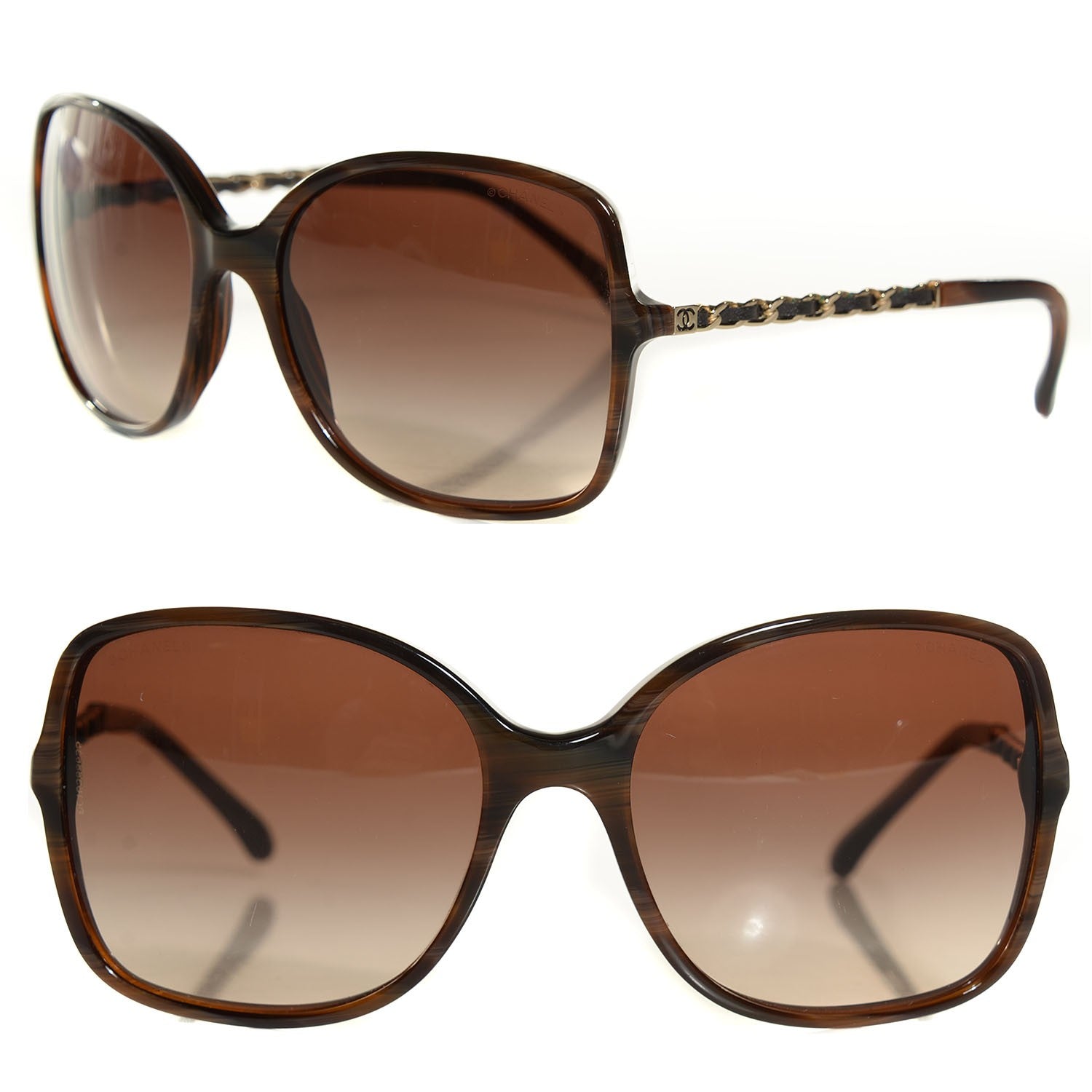 Chanel Acetate Metal Lambskin Chain Square Sunglasses 5210-Q Brown 1 of 5