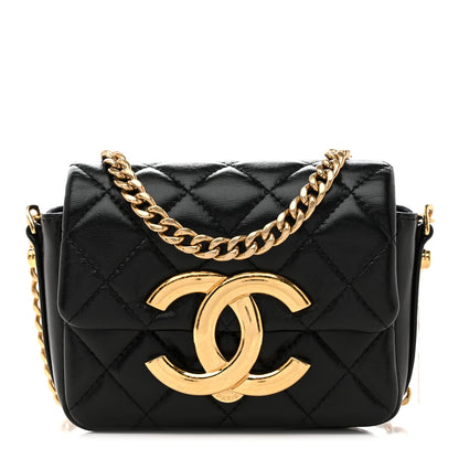 Chanel Shiny Crumpled Lambskin Quilted Mini Giant CC Flap Black 1 of 12