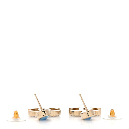 Chanel Crystal Pearl CC Drop Earrings Blue Gold 3 of 4