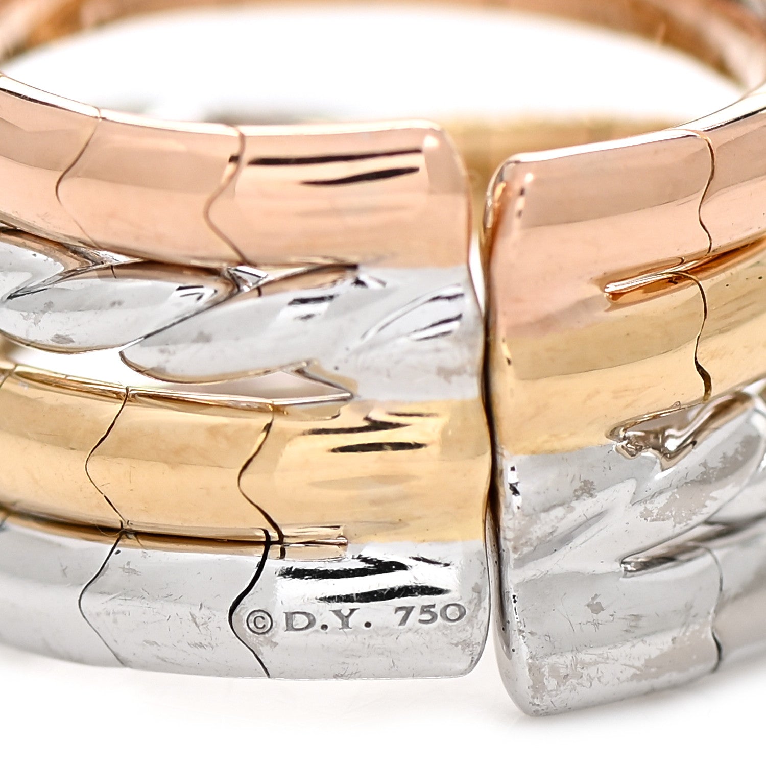 David Yurman 18K Yellow White Rose Gold Diamond Pave Flex Four-Row Ring 53 6.5 4 of 5