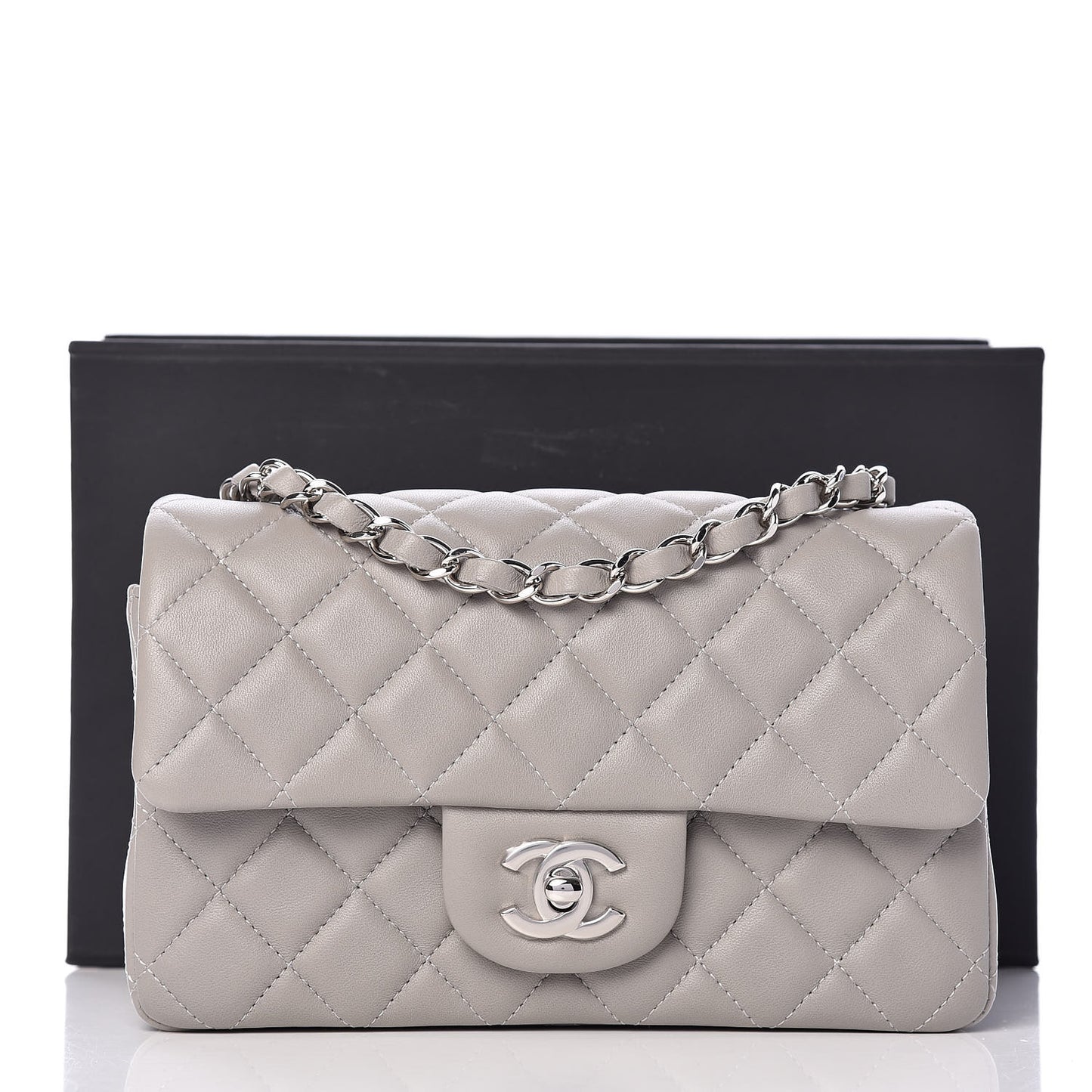 Lambskin Quilted Mini Rectangular Flap Grey