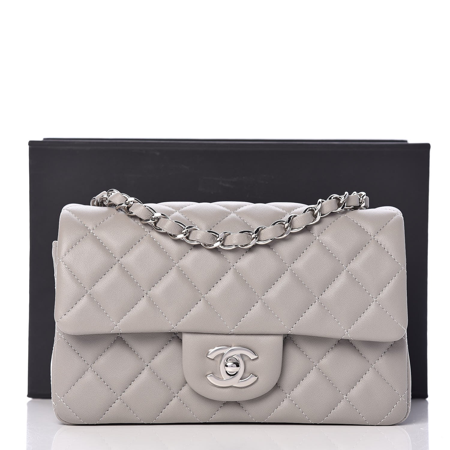 Chanel Lambskin Quilted Mini Rectangular Flap Grey 8 of 11