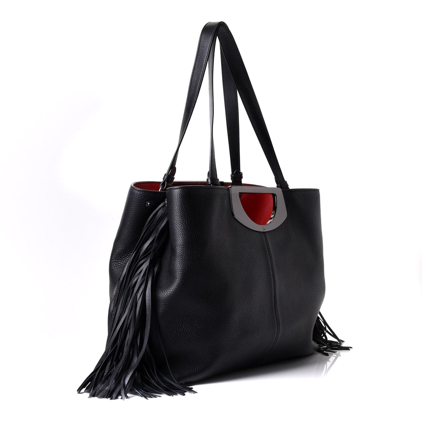 Grained Calfskin Passage Fringe Shopping Tote Black