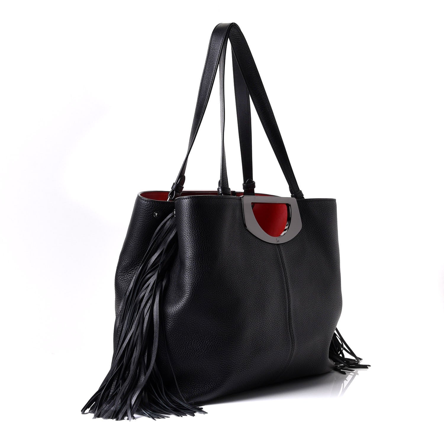 Christian Louboutin Grained Calfskin Passage Fringe Shopping Tote Black 2 of 7