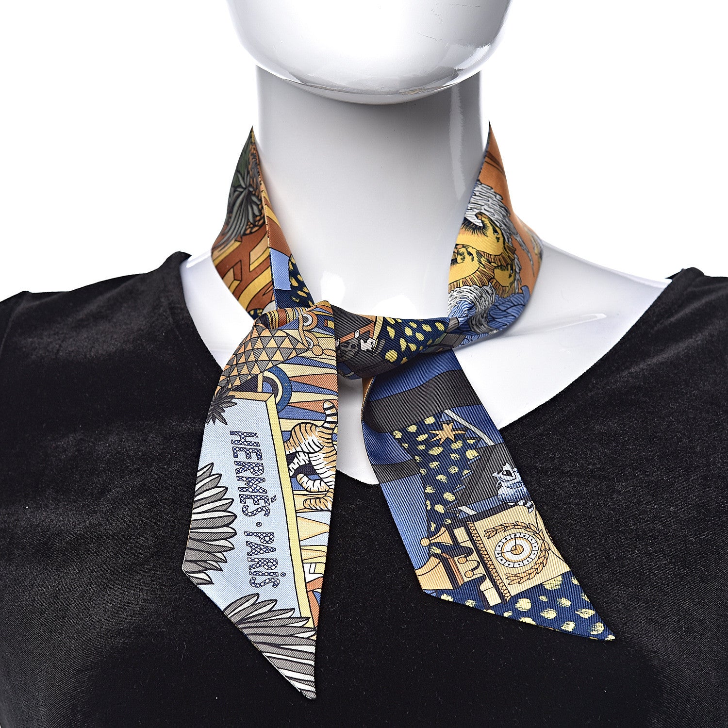 Hermes Silk Animapolis Twilly Ocre Bleu Vert 2 of 3