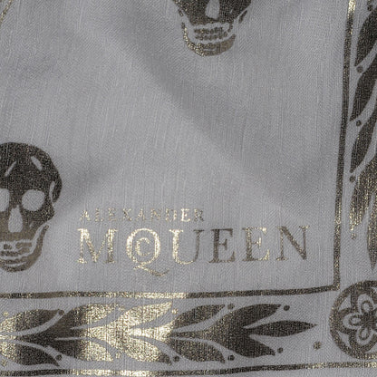 Alexander McQueen Silk Chiffon Skull Snake Scarf White Silver 4 of 6