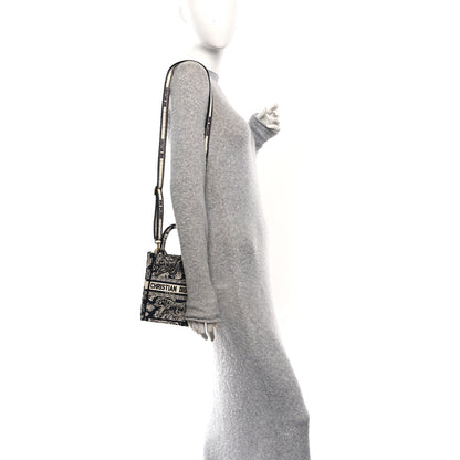 Christian Dior Canvas Toile de Jouy Reverse Embroidered Mini Book Tote Phone Bag Blue 2 of 10