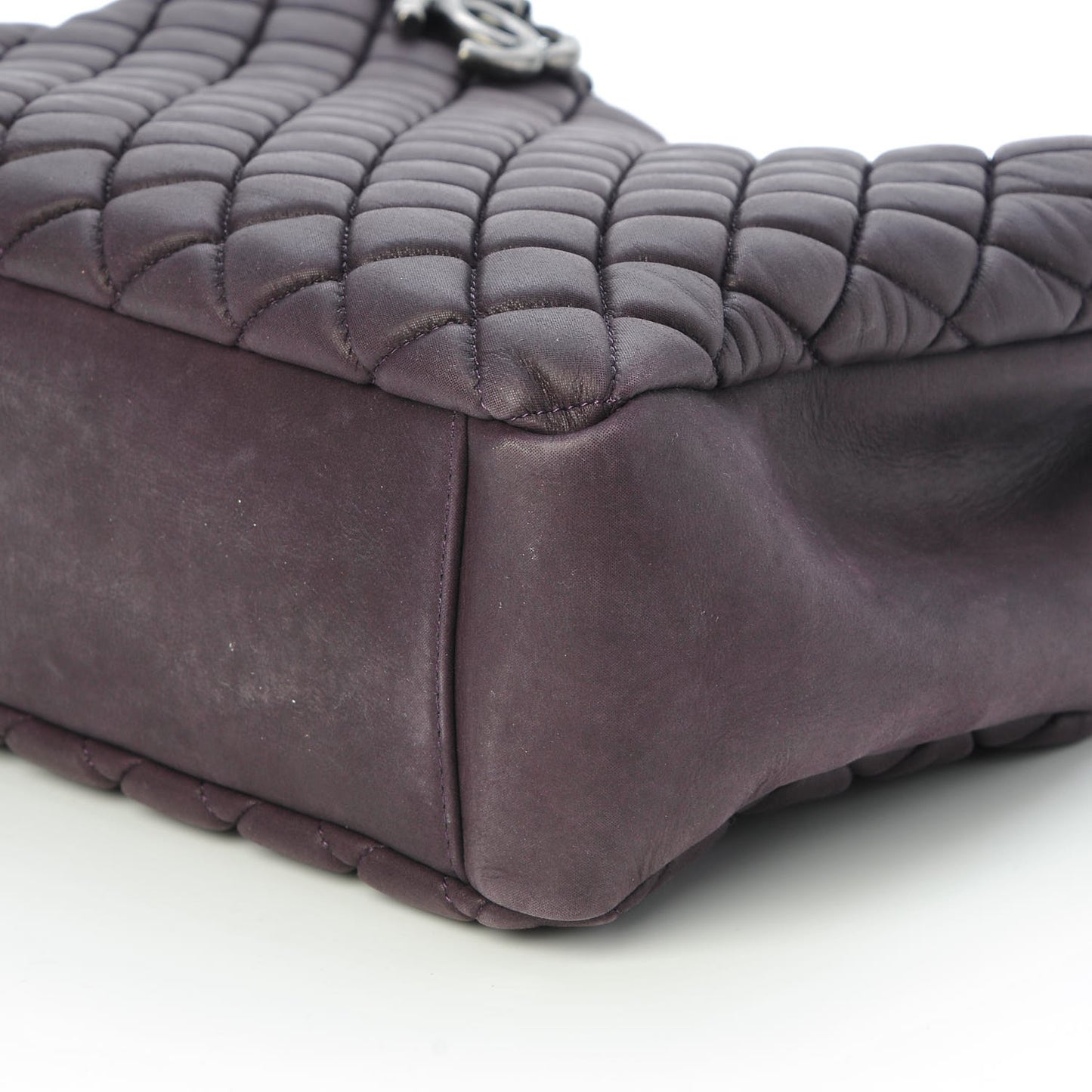 Iridescent Calfskin Small New Bubble Quilt Tote Plum