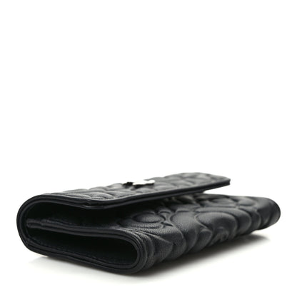 Chanel Goatskin Camellia Embossed Flap Card Holder Wallet Black 4 of 7