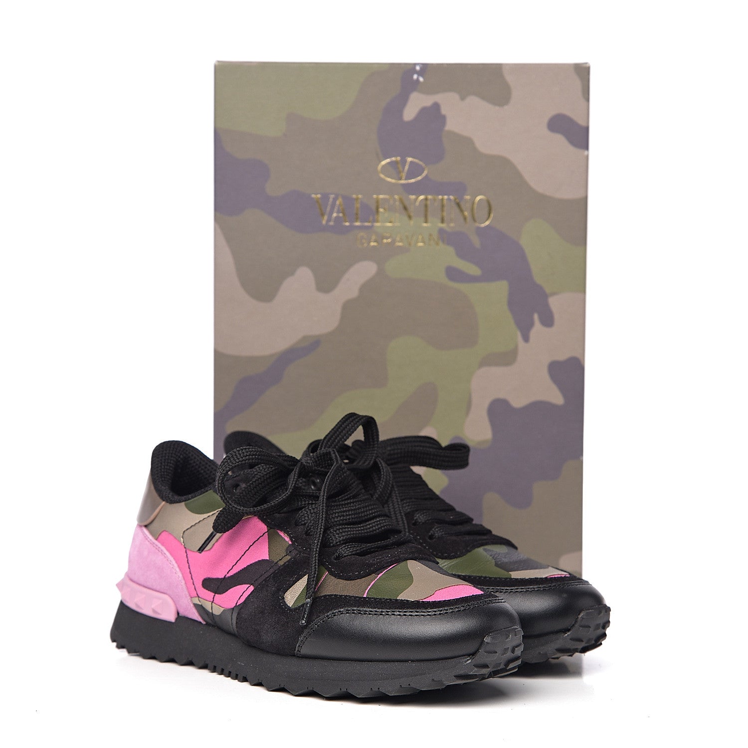 Valentino Garavani Nappa Fabric Suede Camouflage Womens Rockrunner Sneakers 35 Hot Pink 11 of 11
