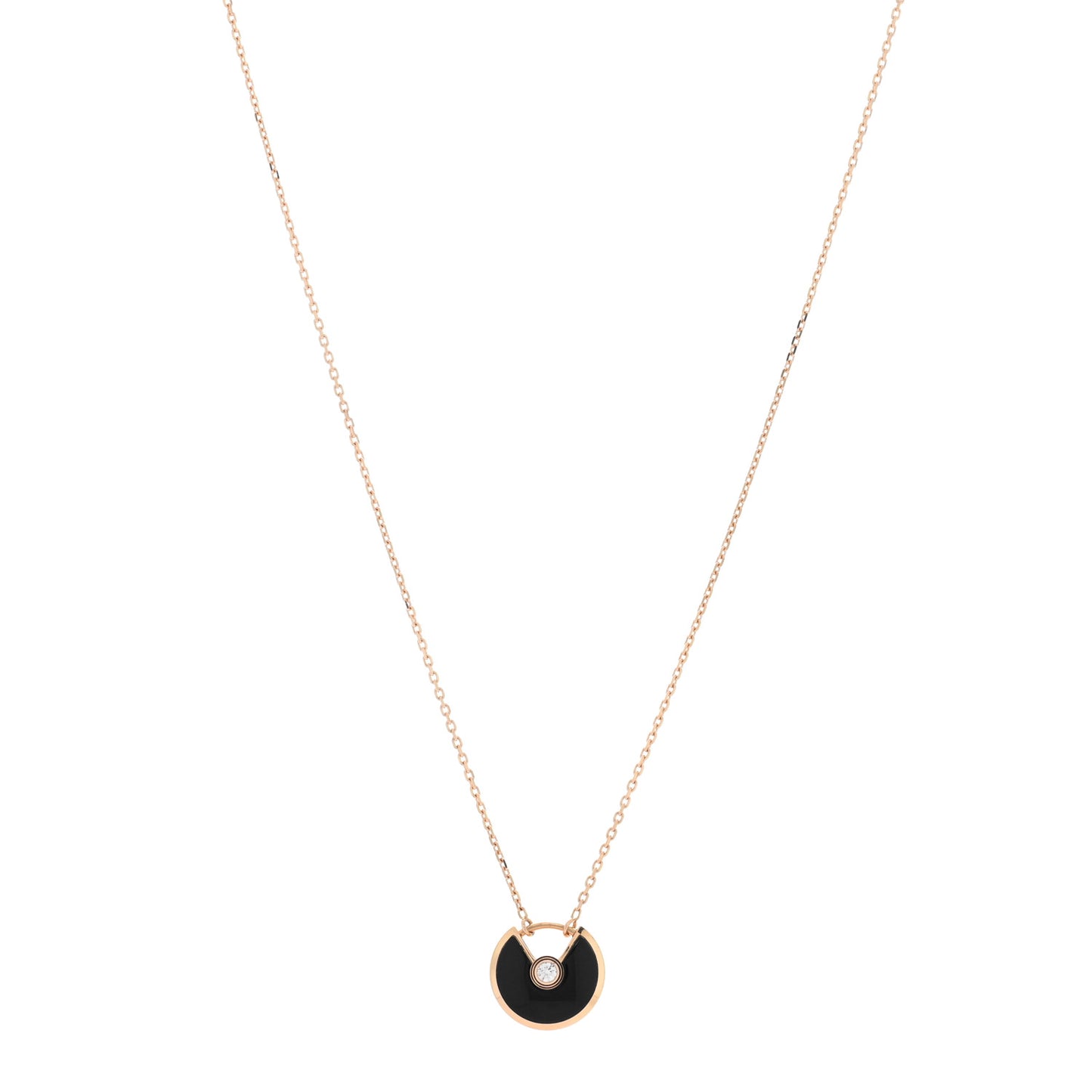 18K Pink Gold Diamond Black Onyx XS Amulette de Cartier Pendant Necklace