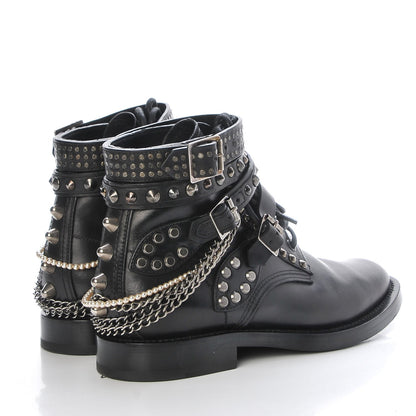 Saint Laurent Smooth Calfskin Studded Strap Ranger Boots 37.5 Black 4 of 16