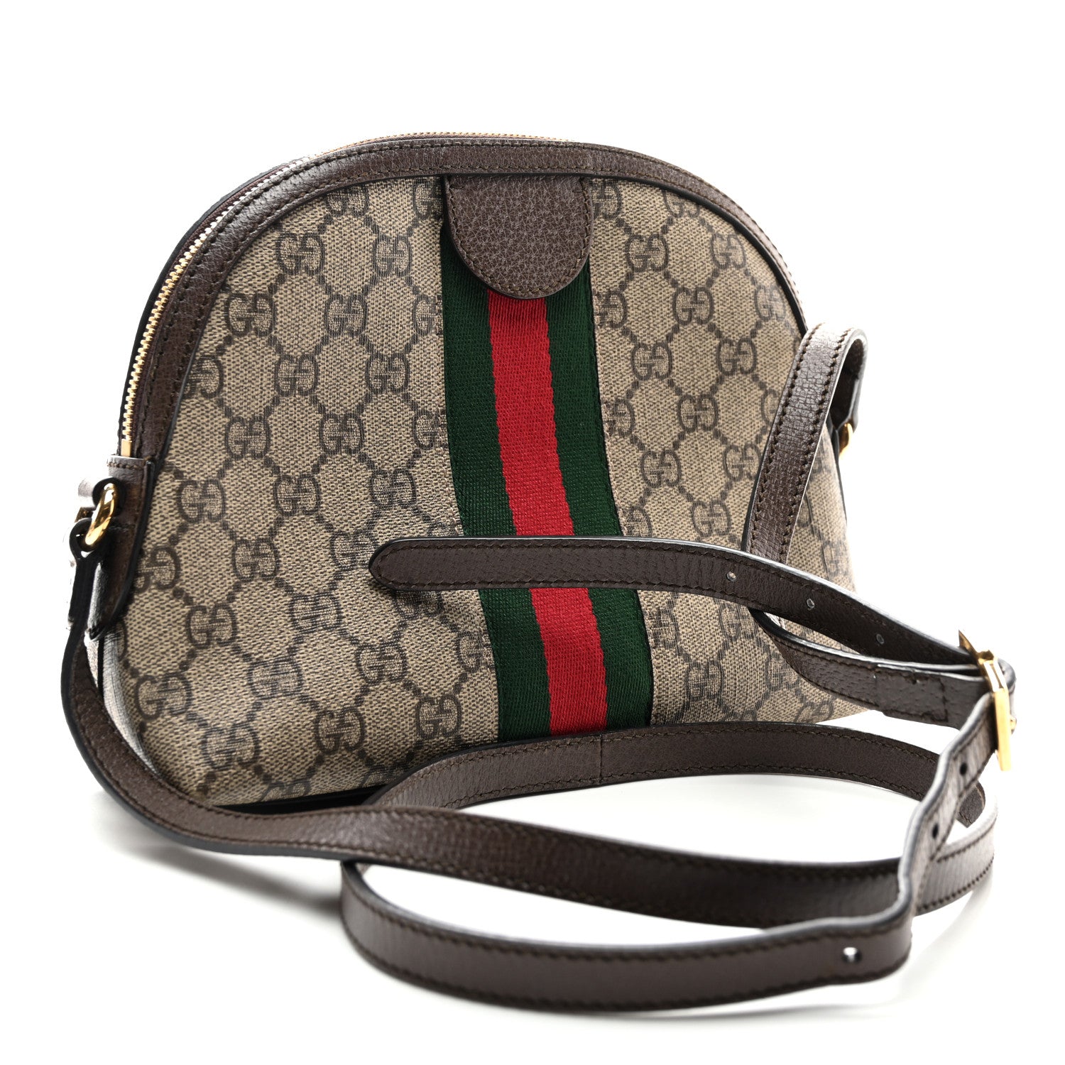 Gucci GG Supreme Monogram Textured Dollar Calfskin Web Small Ophidia Dome Shoulder Bag Beige Ebony New Acero 3 of 11