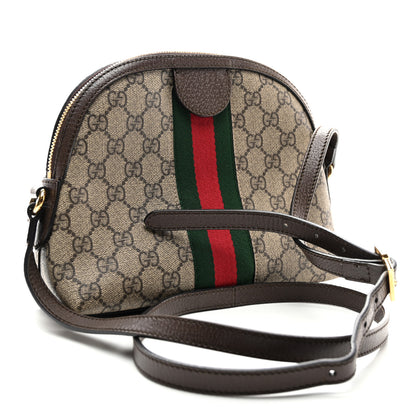 Gucci GG Supreme Monogram Textured Dollar Calfskin Web Small Ophidia Dome Shoulder Bag Beige Ebony New Acero 3 of 11