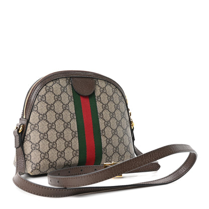 Gucci GG Supreme Monogram Textured Dollar Calfskin Web Small Ophidia Dome Shoulder Bag Beige Ebony New Acero 3 of 11