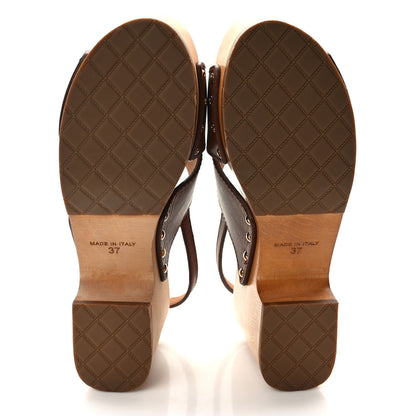 Chanel Calfskin Studded Slingback Clog Sandals 37 Dark Brown 6 of 10