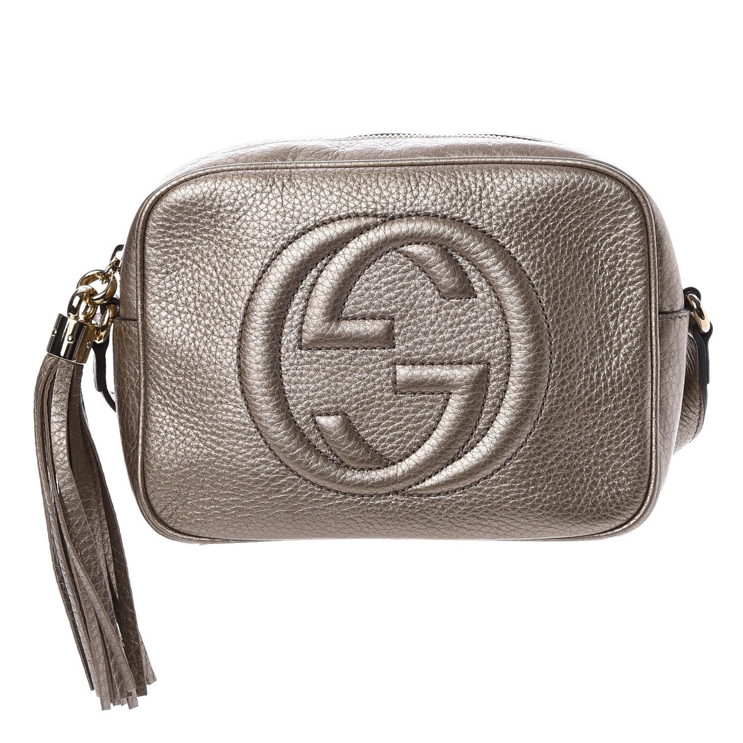 Metallic Pebbled Calfskin Small Soho Disco Bag Golden Beige