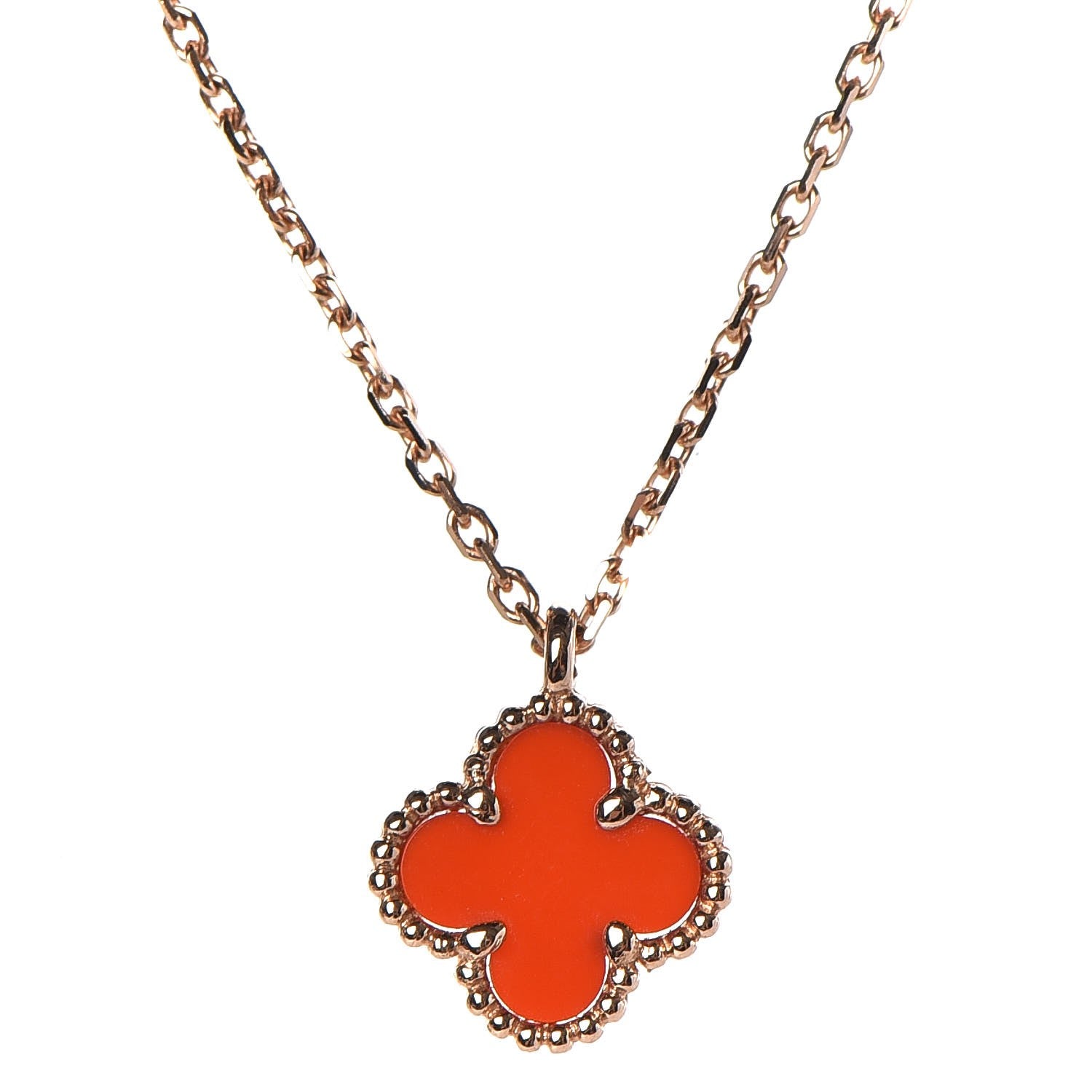 Van Cleef & Arpels 18K Rose Gold Carnelian Sweet Alhambra Pendant Necklace 4 of 9