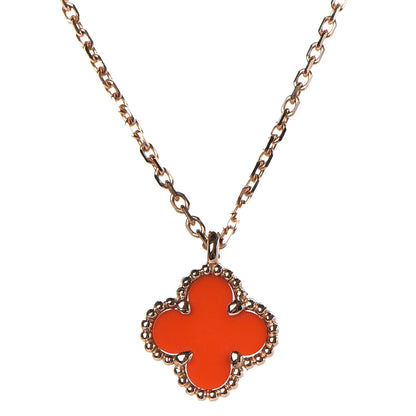 Van Cleef & Arpels 18K Rose Gold Carnelian Sweet Alhambra Pendant Necklace 4 of 9