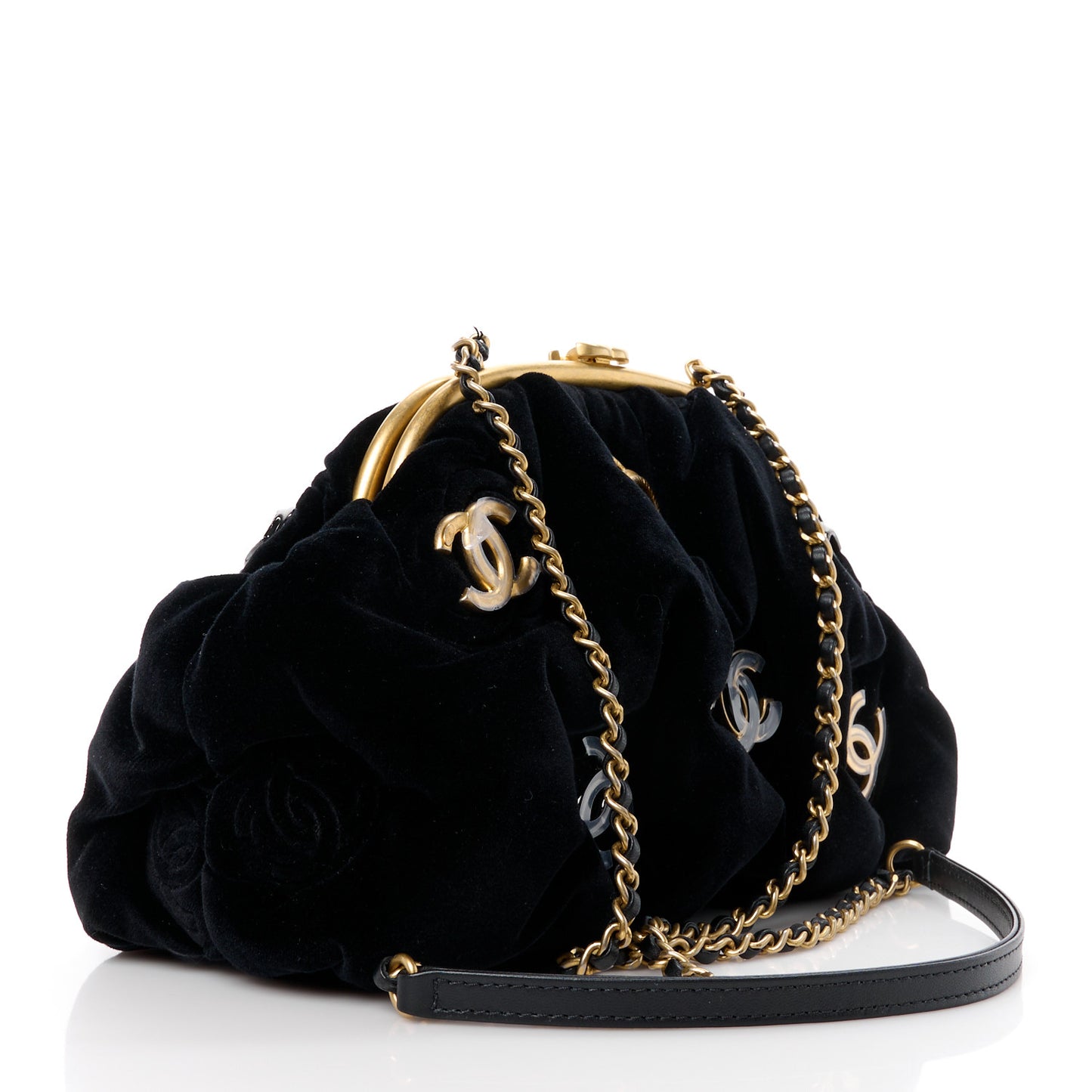 Velvet Enamel CC Kiss Lock Clutch Black