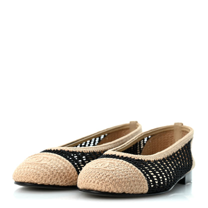 Chanel Raffia Cap Toe Ballerina Flats 39 Black Beige 4 of 9
