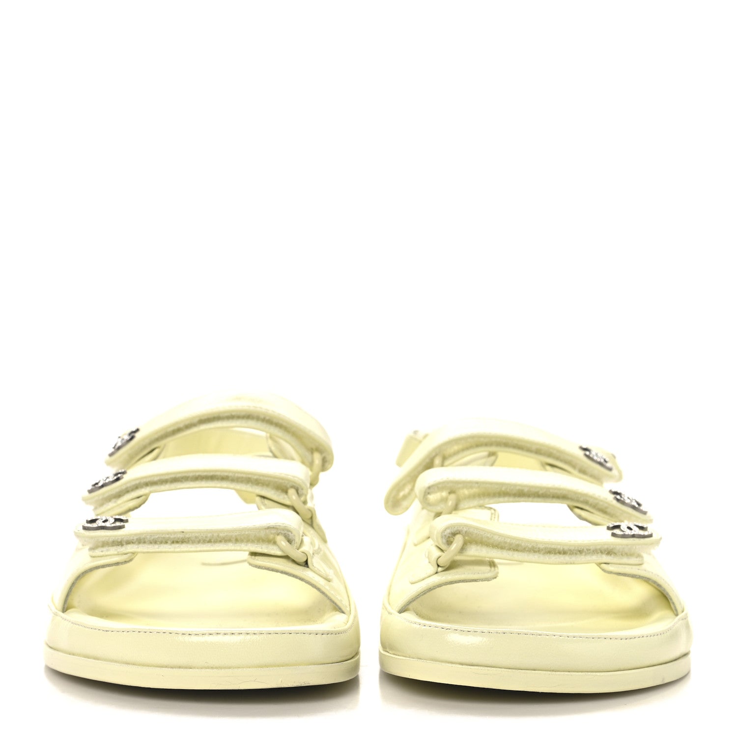 Chanel Lambskin Crystal CC Velcro Dad Sandals 39.5 Light Yellow 3 of 10