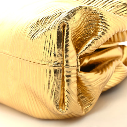 Bottega Veneta Metallic Bark Calfskin Embossed The Pouch Oversized Clutch Oro 10 of 10